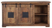 Rustikales Sideboard aus Holz mit Schiebetüren und Metallakzenten, Frontalansicht