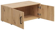 Holz-Aufsatzschrank mit zwei offenen Türen, seitliche Perspektive