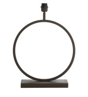 Moderne Tischlampen-Basis in Ringform aus dunkelbraunem Metall mit rechteckigem Standfuß und E27-Fassung oben, freigestellt auf weißem Hintergrund, Frontansicht