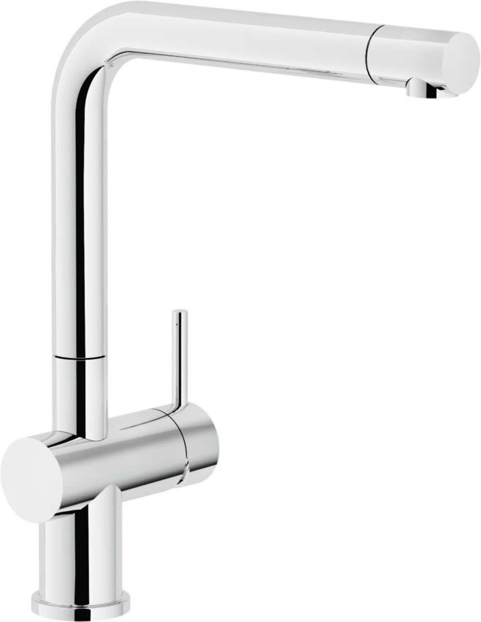 Moderner Einhebelmischer in Chromoptik, seitliche Ansicht