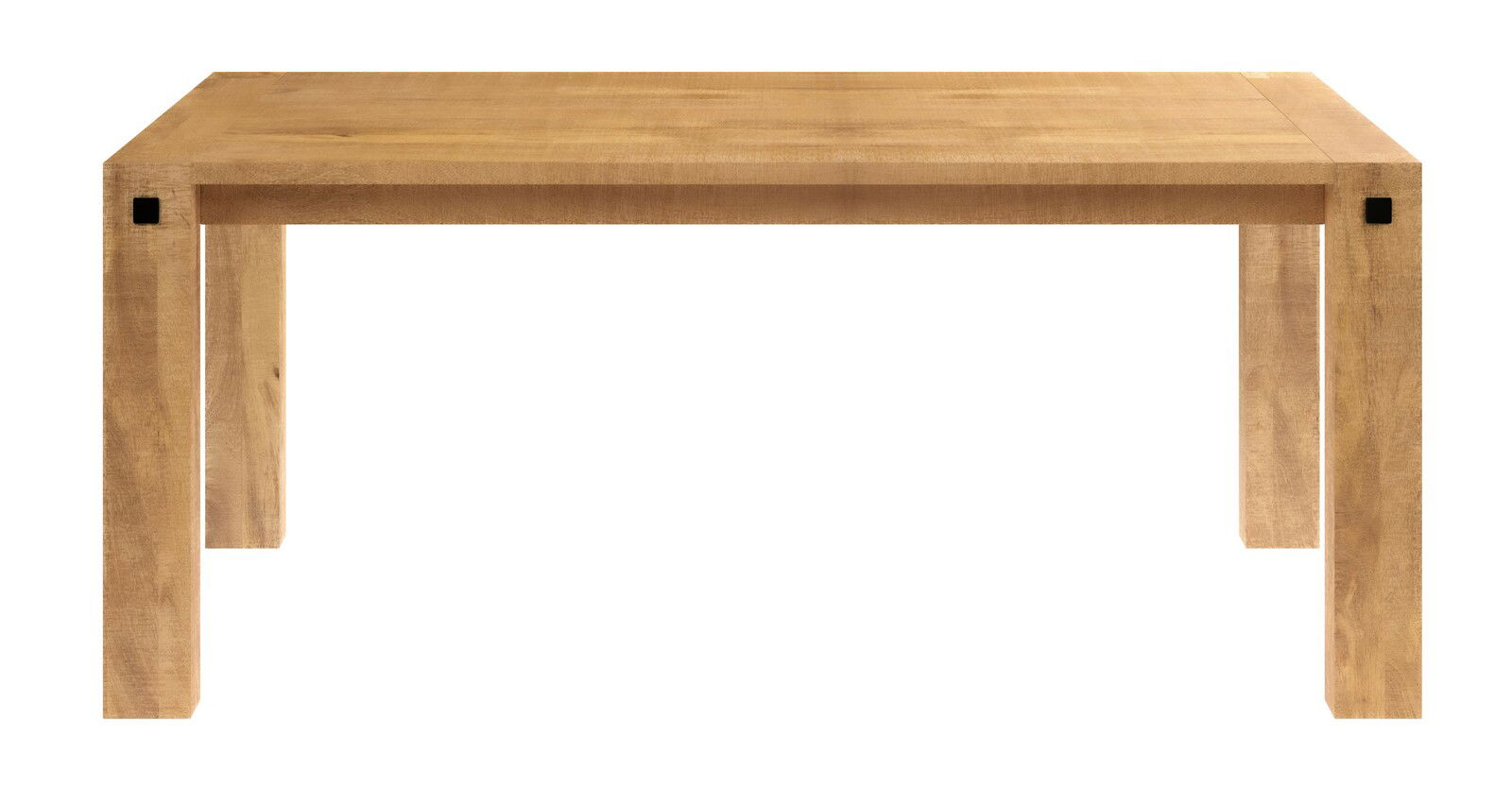 Holzesstisch mit rechteckiger Tischplatte und massiven Beinen, Frontalansicht