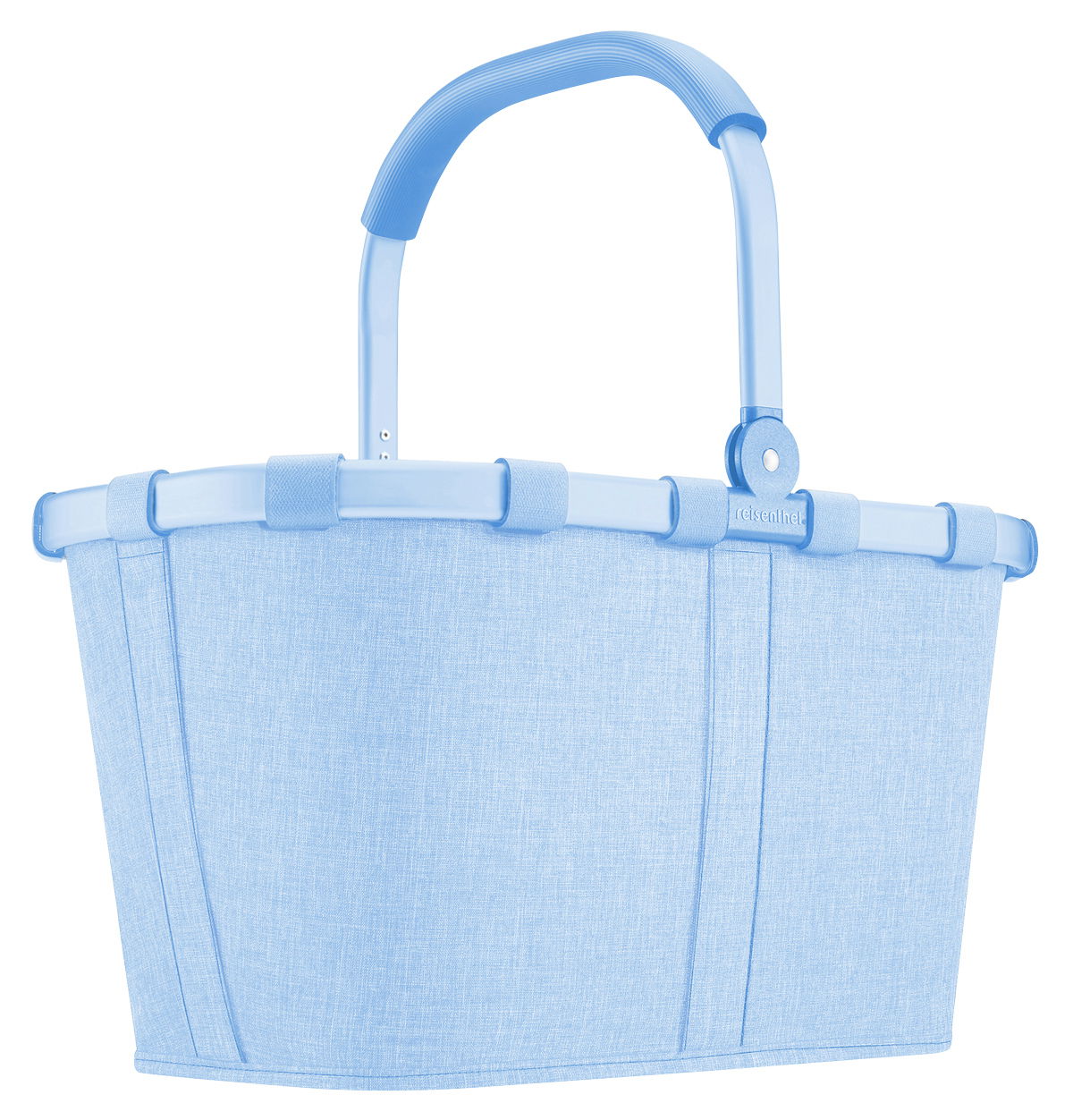 Hellblauer Einkaufskorb mit stabilem Griff, seitliche Perspektive