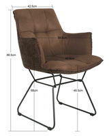 Brauner Armlehnstuhl mit Metallgestell, seitliche Perspektive