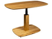 Moderne houten salontafel met verstelbare hoogte, zijaanzicht