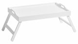 Weißes Betttablett mit klappbaren Beinen, seitliche Griffe, seitliche Perspektive