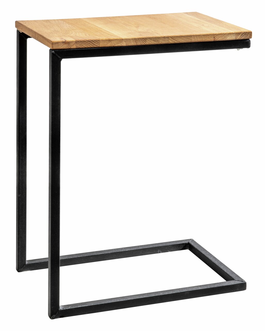 Linea Natura Beistelltisch TIBO Moderner Beistelltisch mit Holzplatte und schwarzem Metallgestell, seitliche Perspektive