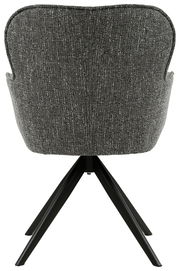 Rückansicht eines grauen Armlehnstuhls mit schwarzem Metallgestell, Modell BOUNTY.