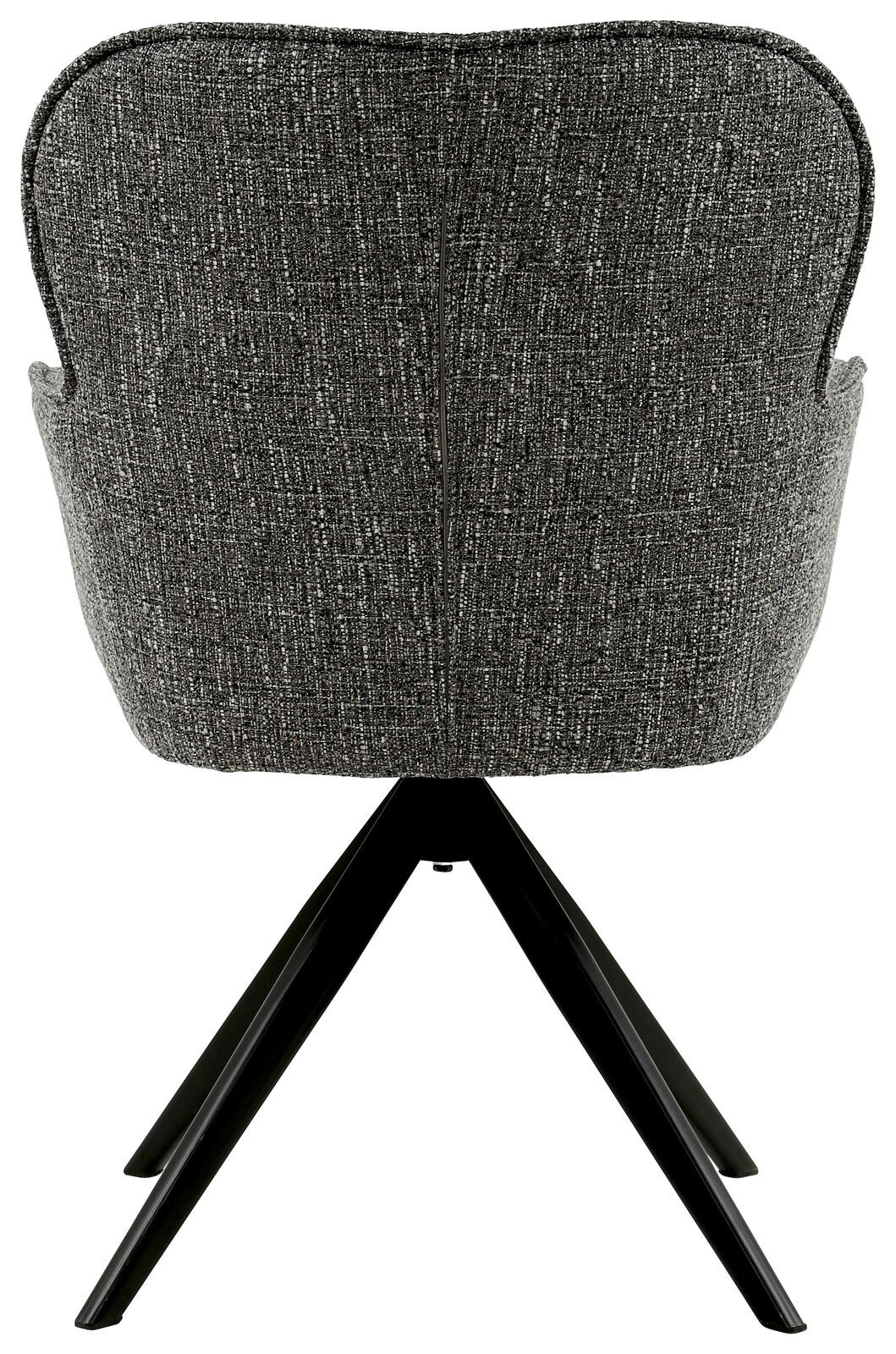 Rückansicht eines grauen Armlehnstuhls mit schwarzem Metallgestell, Modell BOUNTY.