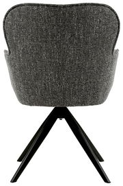 Rückansicht eines grauen Armlehnstuhls mit schwarzem Metallgestell, Modell BOUNTY.