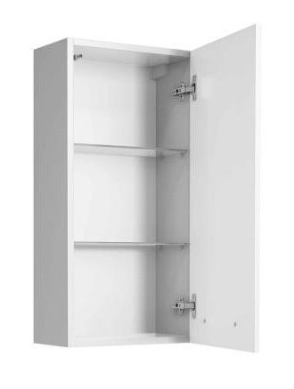 XORA Wandschrank FILO Weißer Wandschrank mit geöffneter Tür, zwei Einlegeböden und Scharnieren, Perspektive von vorne links