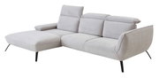 Graues Longchair-Sofa mit verstellbaren Kopfstützen und schwarzen Metallbeinen, seitliche Perspektive