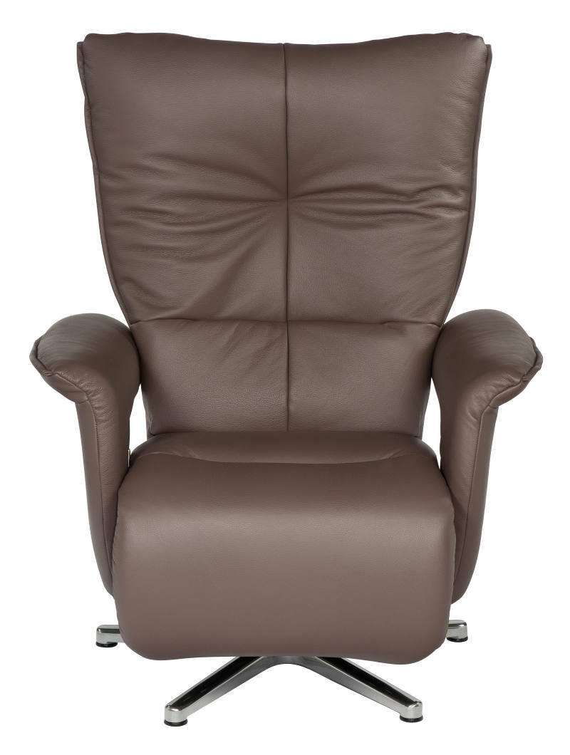 Brauner Fernsehsessel aus Leder mit hoher Rückenlehne und Armlehnen, Vorderansicht