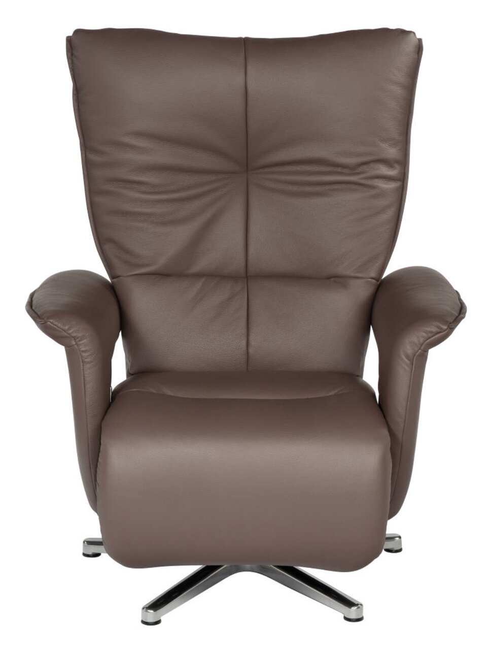 Brauner Fernsehsessel aus Leder mit hoher Rückenlehne und Armlehnen, Vorderansicht