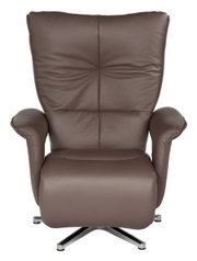 Bruine leren tv-fauteuil met hoge rugleuning en armleuningen, vooraanzicht