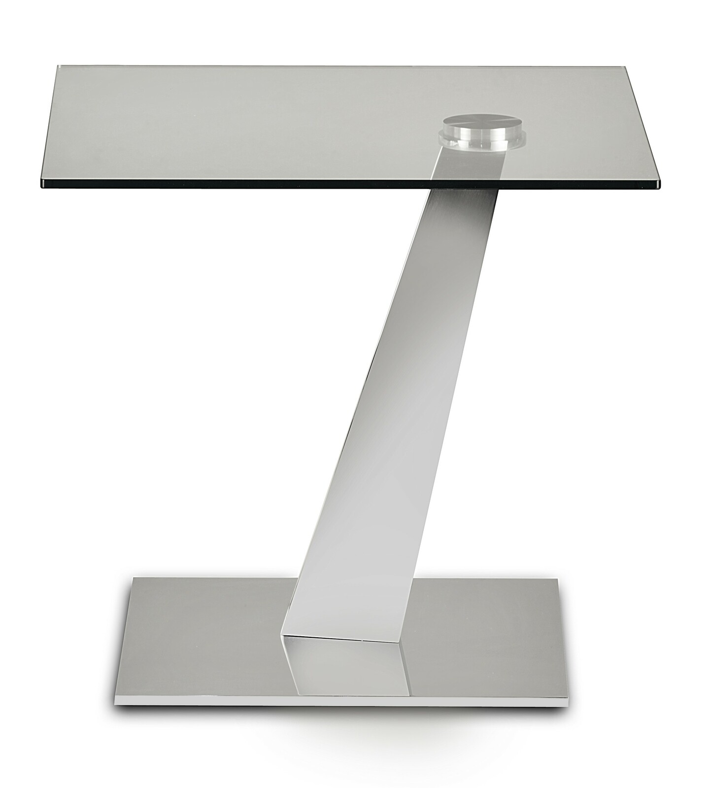 Zurbrüggen Beistelltisch LYPS Moderner Beistelltisch mit Glasplatte und schrägem Metallgestell, seitliche Perspektive