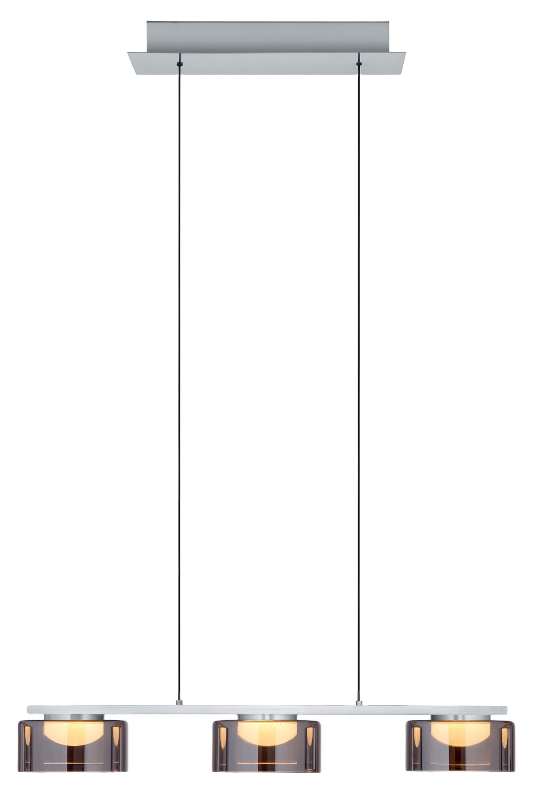 Hell LED-Pendelleuchte DUNE Moderne LED-Pendelleuchte DUNE mit drei Leuchtkörpern, Ansicht von vorne.