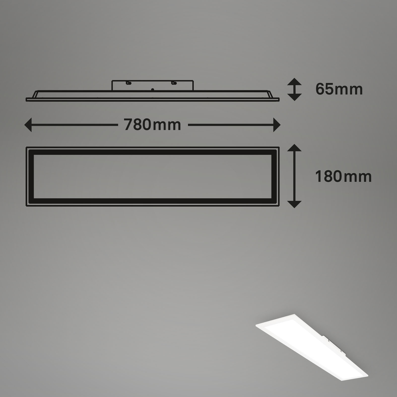 Rechteckige Badleuchte Panel in Weiß, 780mm x 180mm x 65mm, seitliche Perspektive