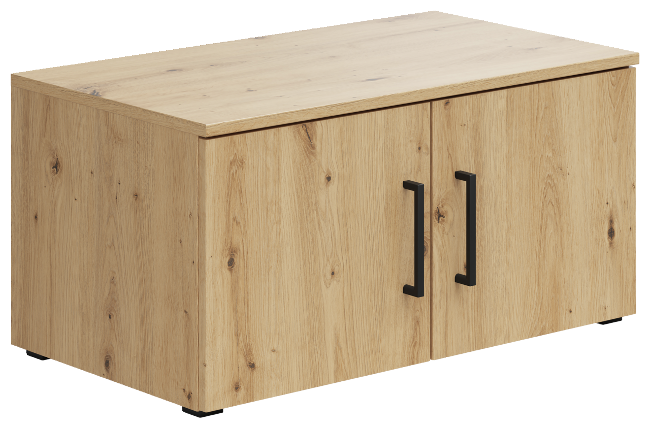 Carryhome Aufsatzschrank MULTISTAURAUM Holzfarbener Aufsatzschrank mit zwei schwarzen Griffen, seitliche Perspektive