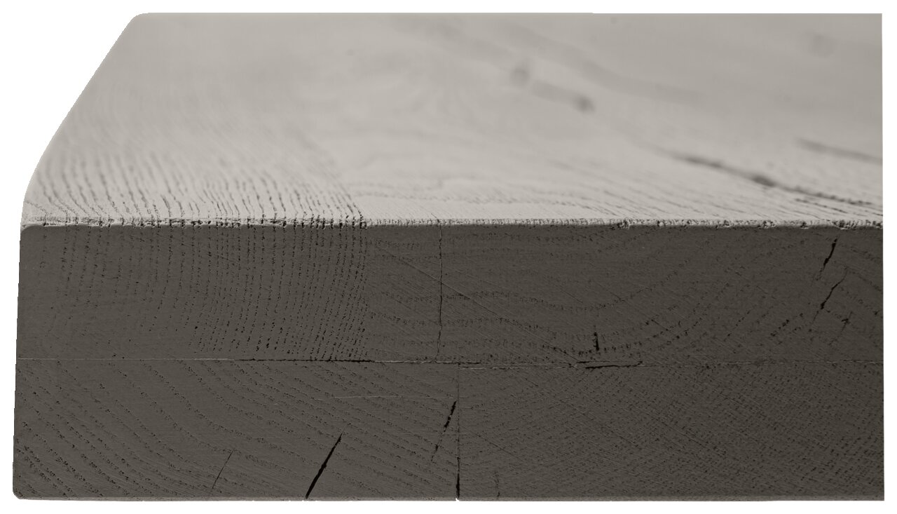 Waldwelt Tischplatte Nahaufnahme einer Tischplatte aus Holz, seitliche Perspektive