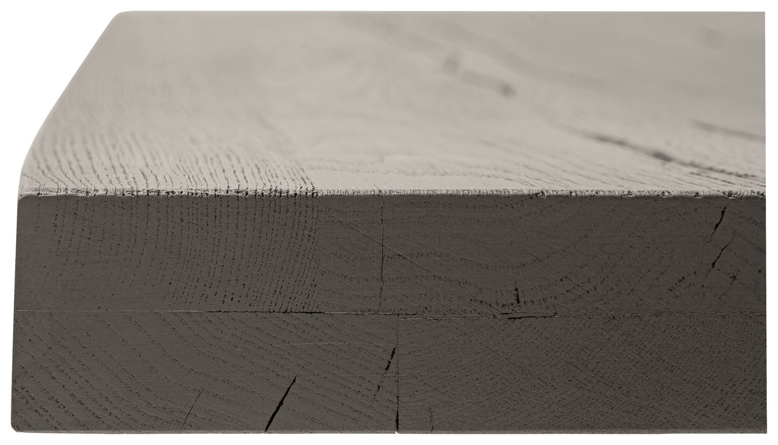 Nahaufnahme einer Tischplatte aus Holz, seitliche Perspektive