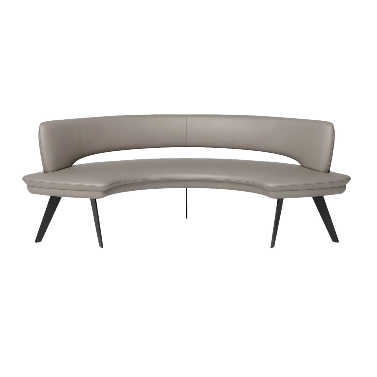 Moderne, gebogene Sitzbank in Lederoptik, frontal betrachtet