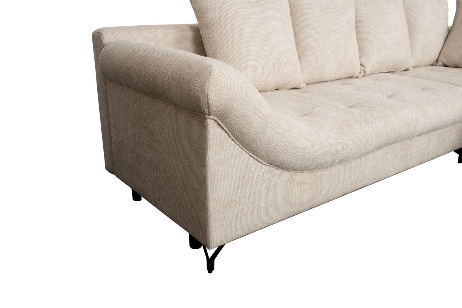 Beige Ecksofa METZ mit Ottomane rechts, seitliche Perspektive