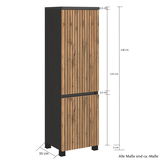 Midischrank mit Holzoptik, Frontansicht, Maße: 138 cm hoch, 35 cm tief