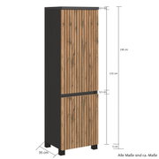 Midikast met houtlook, vooraanzicht, afmetingen: 138 cm hoog, 35 cm diep