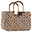 Leopardenmuster-Tasche mit goldenen Griffen, seitliche Perspektive