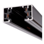 Nahaufnahme einer schwarzen Stromschiene von Lucide, 100 cm lang, mit sichtbaren Kupferkontakten und seitlicher Perspektive.
