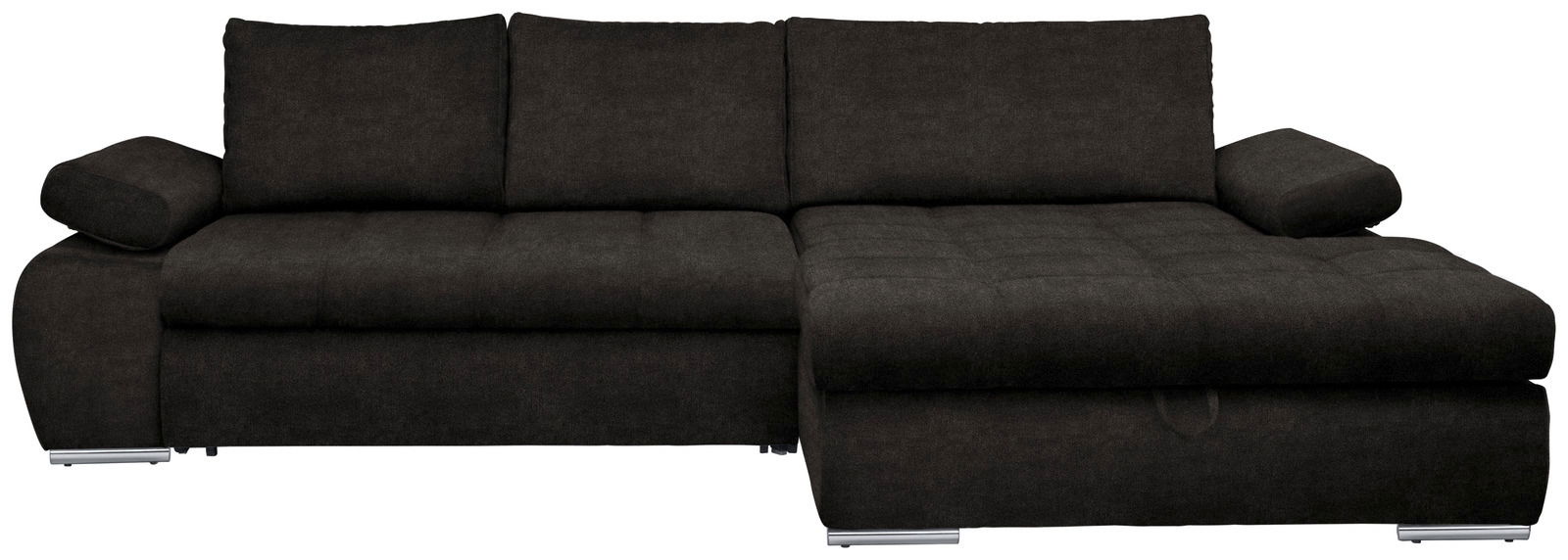 Dunkelgraue Eckcouch mit Ottomane rechts, Frontalansicht