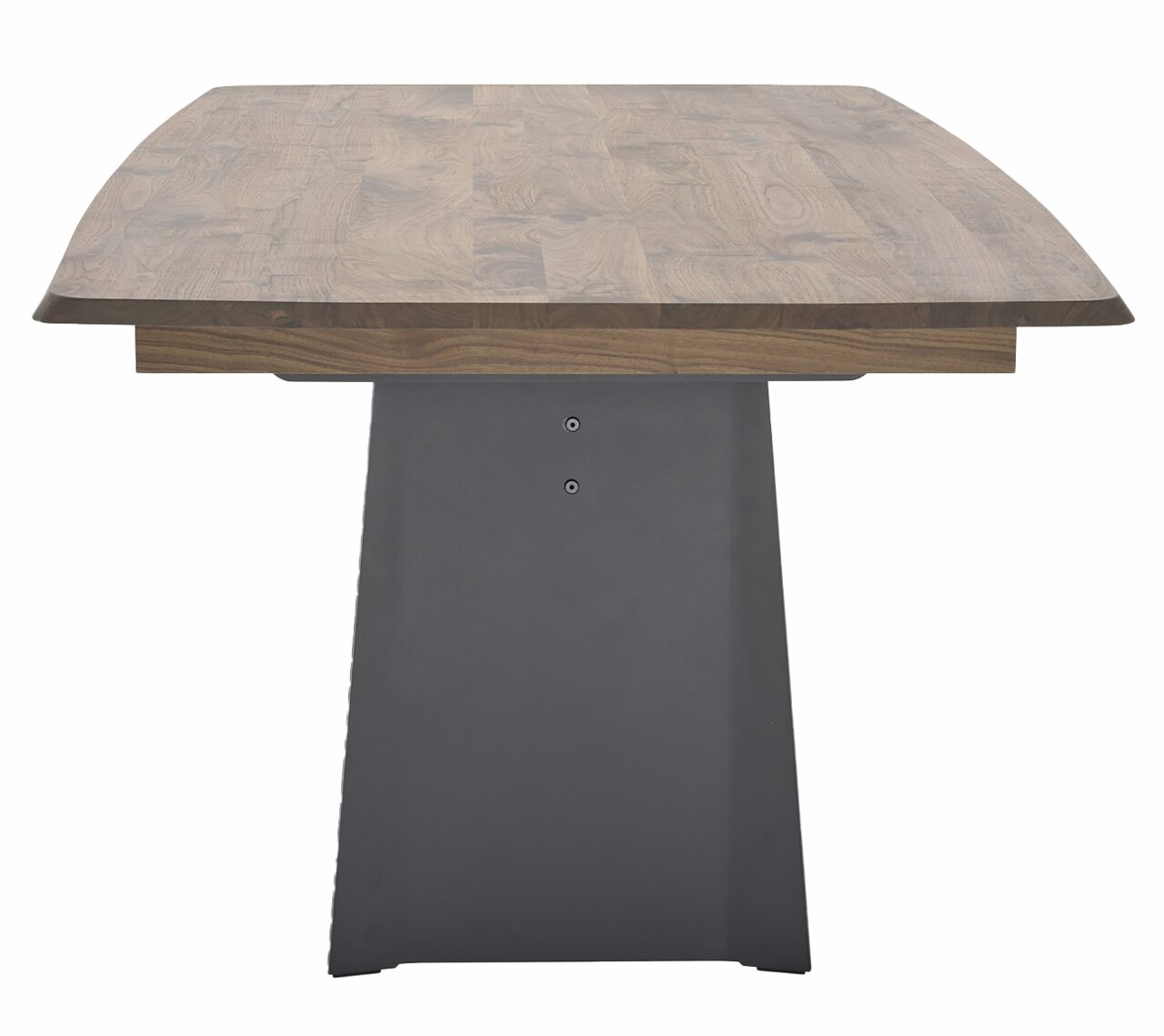 Moderner Esstisch mit Holzplatte und stabilem Metallfuß, Frontalansicht