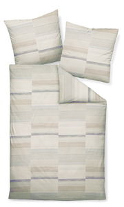 Bettwäsche-Set 135x200cm mit gestreiftem Muster in Beige- und Grautönen, Draufsicht