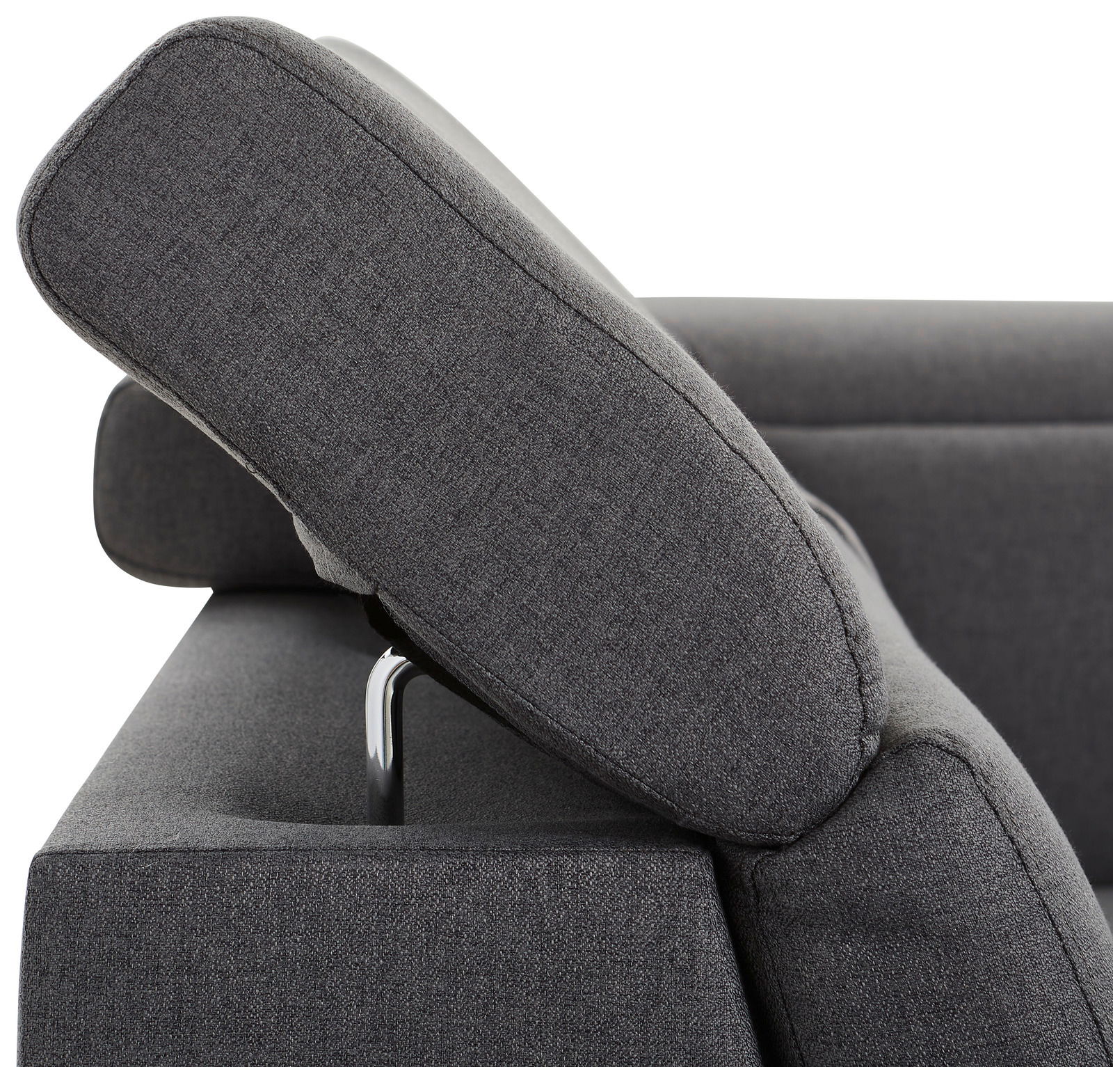 Seitenansicht einer grauen Rundecke mit verstellbarer Rückenlehne.
