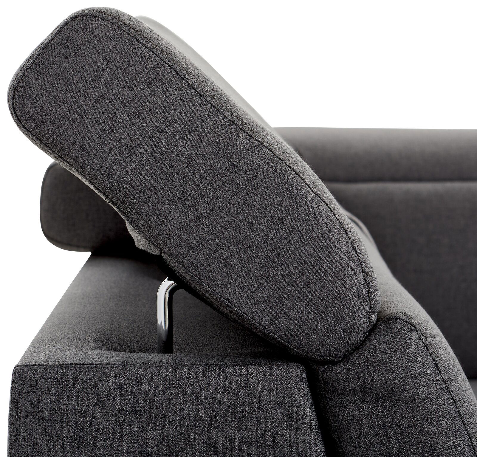 Seitenansicht einer grauen Rundecke mit verstellbarer Rückenlehne.