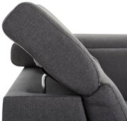 Seitenansicht einer grauen Rundecke mit verstellbarer Rückenlehne.