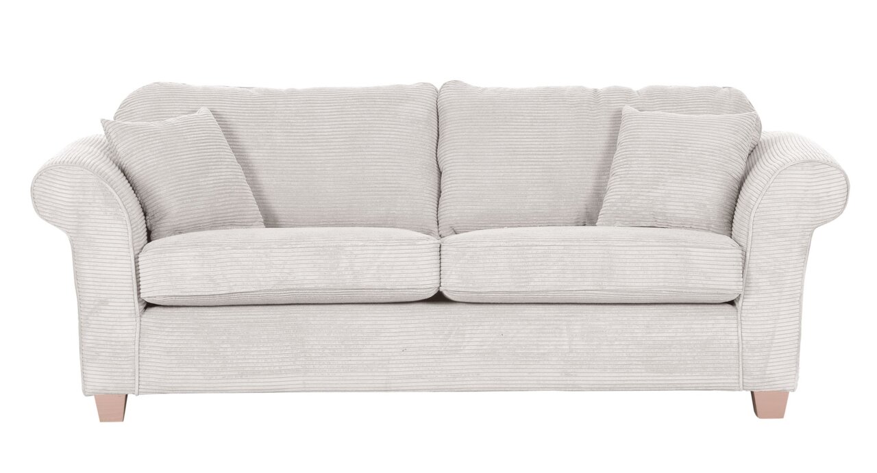 Z2 Sofa 3-Sitzer COAT Beiges 3-Sitzer-Sofa mit geripptem Stoffbezug, frontal fotografiert.