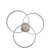 Moderne Deckenleuchte aus Stahl mit drei ineinander verschlungenen Ringen, Ansicht von unten.