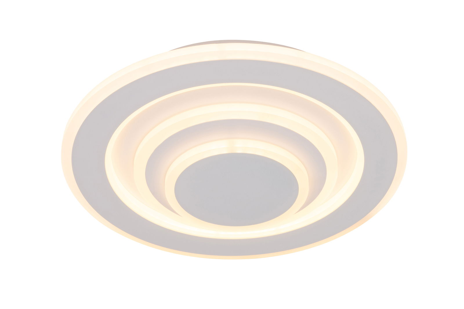 Novel LED-Deckenleuchte Moderne LED-Deckenleuchte mit konzentrischen Kreisen, seitliche Perspektive