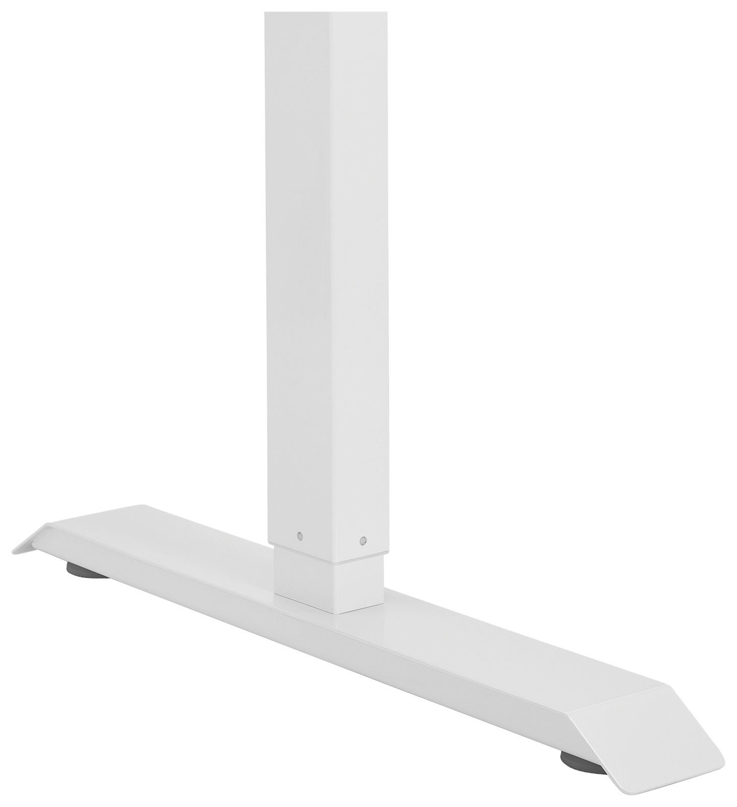 Elektrisches Fußgestell in weißer Farbe, seitliche Perspektive