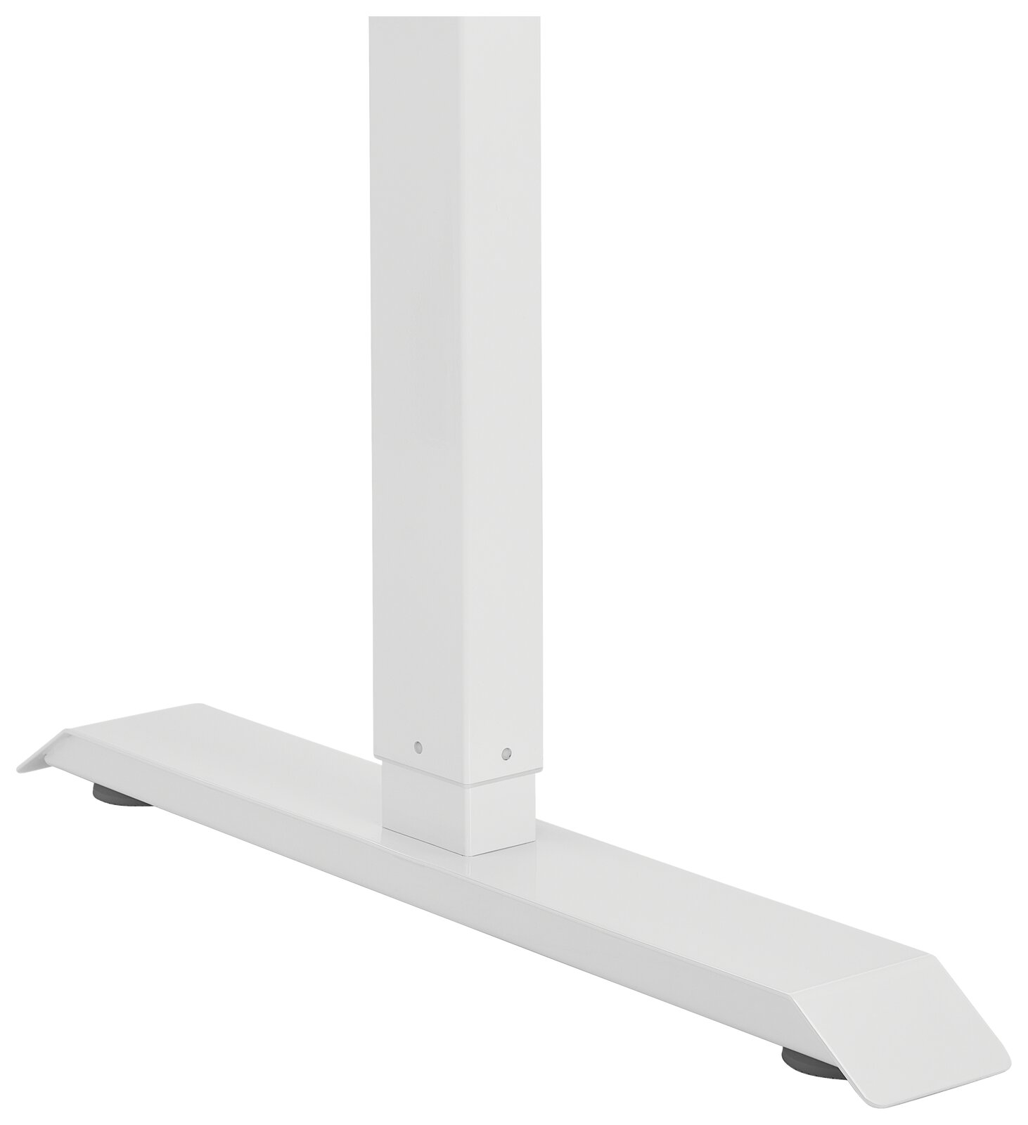 Elektrisches Fußgestell in weißer Farbe, seitliche Perspektive