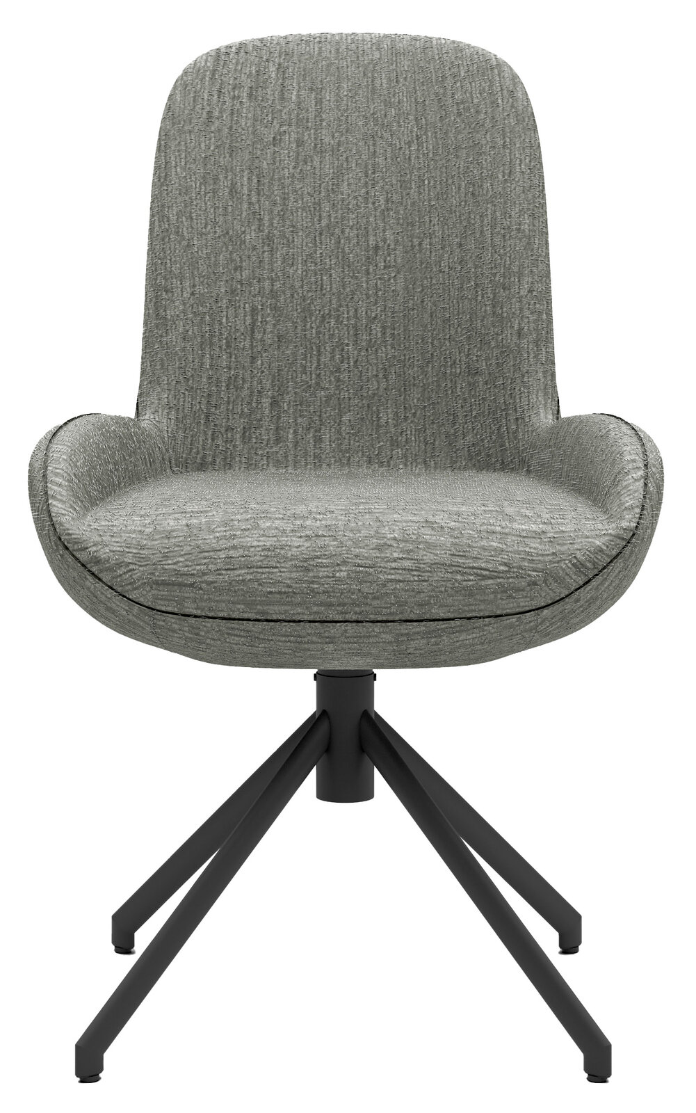 Musterring Stuhl MR HELVIN Moderner grauer Stuhl mit gepolsterter Sitzfläche und schwarzem Metallgestell, Frontalansicht.