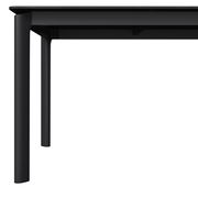 Moderner schwarzer Gartentisch aus Metall, seitliche Perspektive