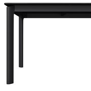 Moderner schwarzer Gartentisch aus Metall, seitliche Perspektive