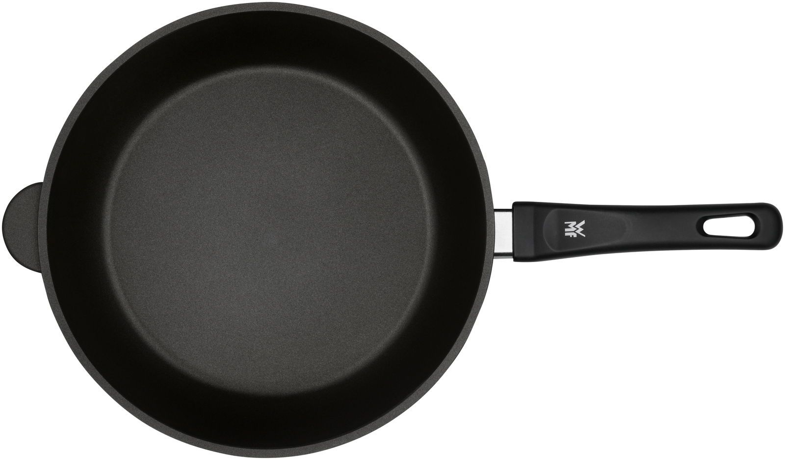 Schwarze Schmorpfanne mit Griff, Draufsicht