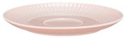 Rosa Untertasse aus Porzellan mit geriffeltem Rand, seitliche Perspektive