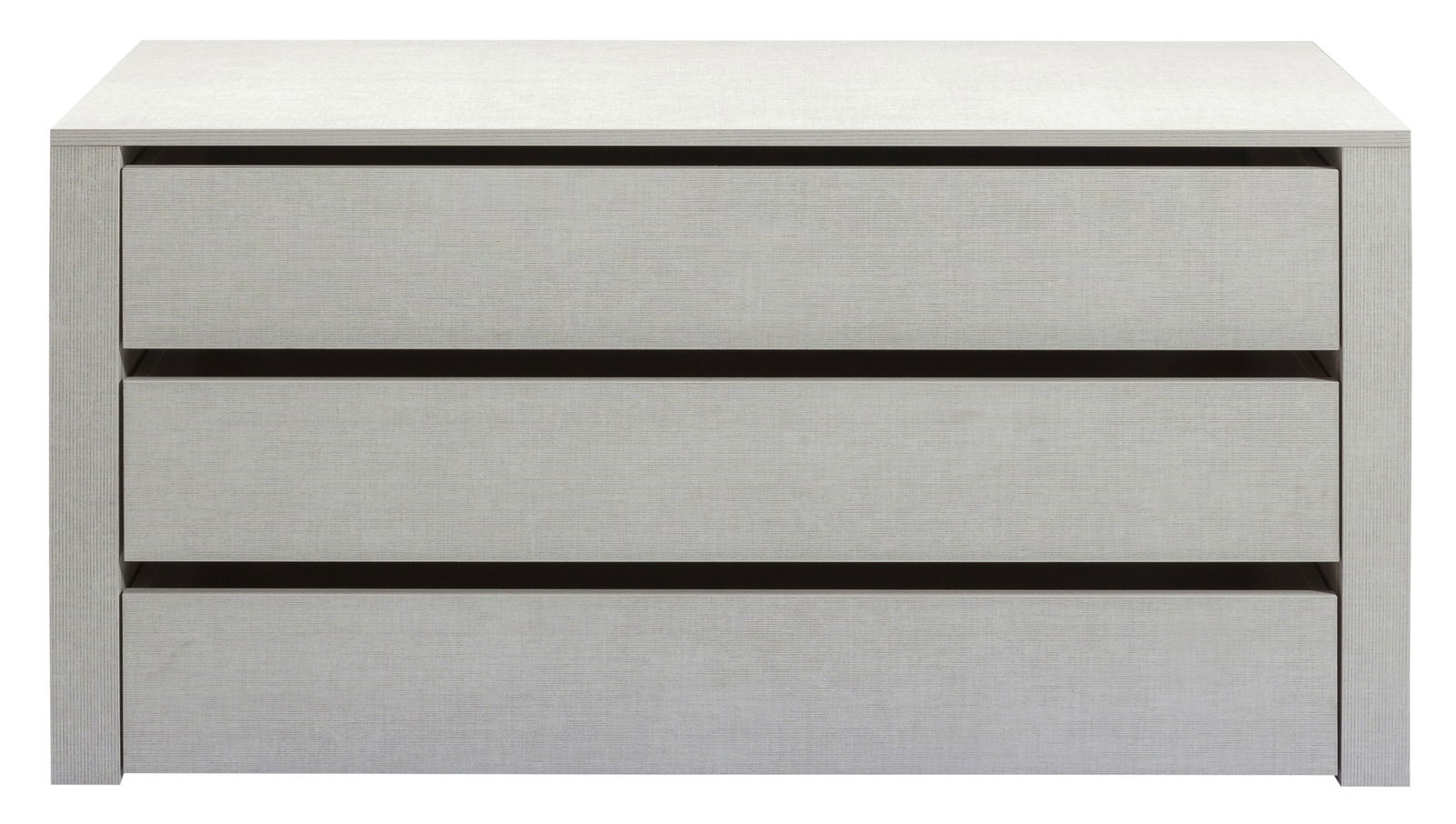 Schubkasteneinsatz in heller Holzoptik, frontal betrachtet mit drei Schubladen.