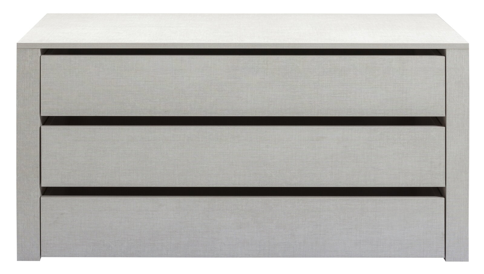 Schubkasteneinsatz in heller Holzoptik, frontal betrachtet mit drei Schubladen.