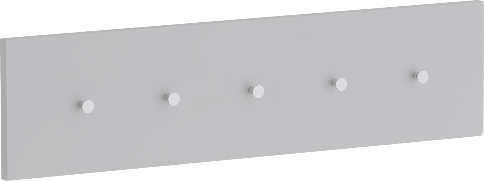 Graue Hakenleiste mit fünf Haken, seitliche Perspektive