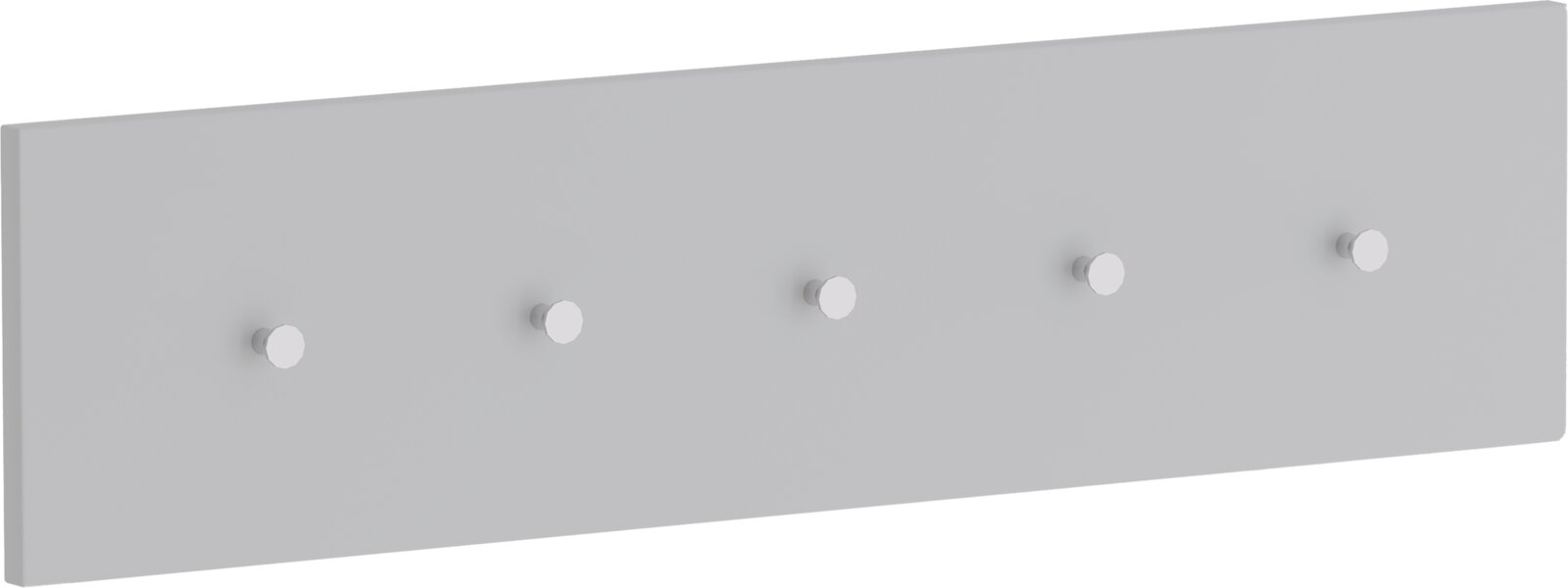 Graue Hakenleiste mit fünf Haken, seitliche Perspektive